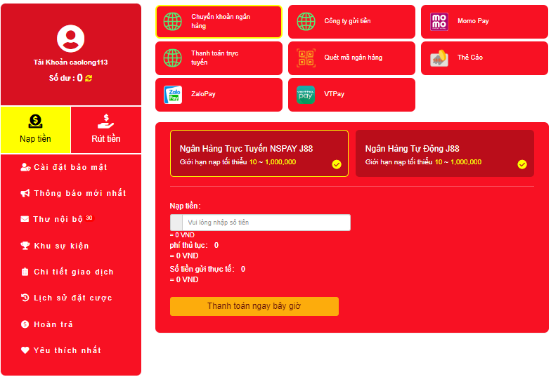 J88 🎖️ Nhà Cái Game Cá Cược Uy Tín #1 J88.COM Châu Á 34 Tại giao diện nạp tiền J88, có nhiều phương thức nạp tiền cho bạn chọn lựa
